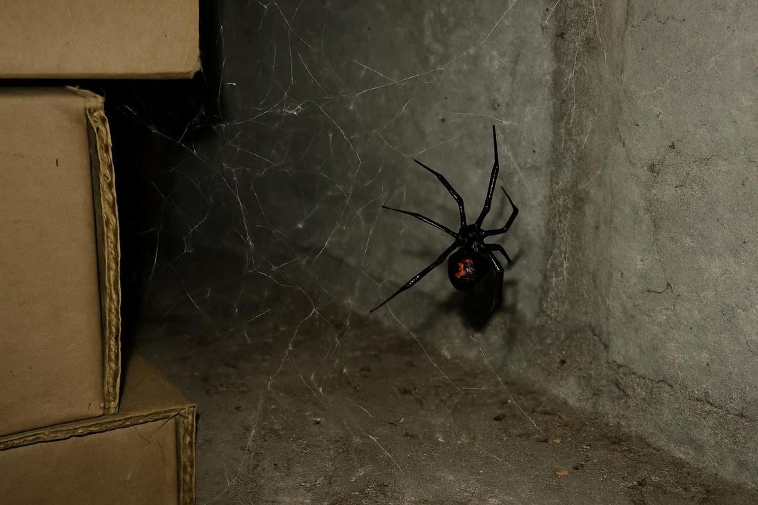 A close inspection of a garage corner web where spiders hide, North Hollywood